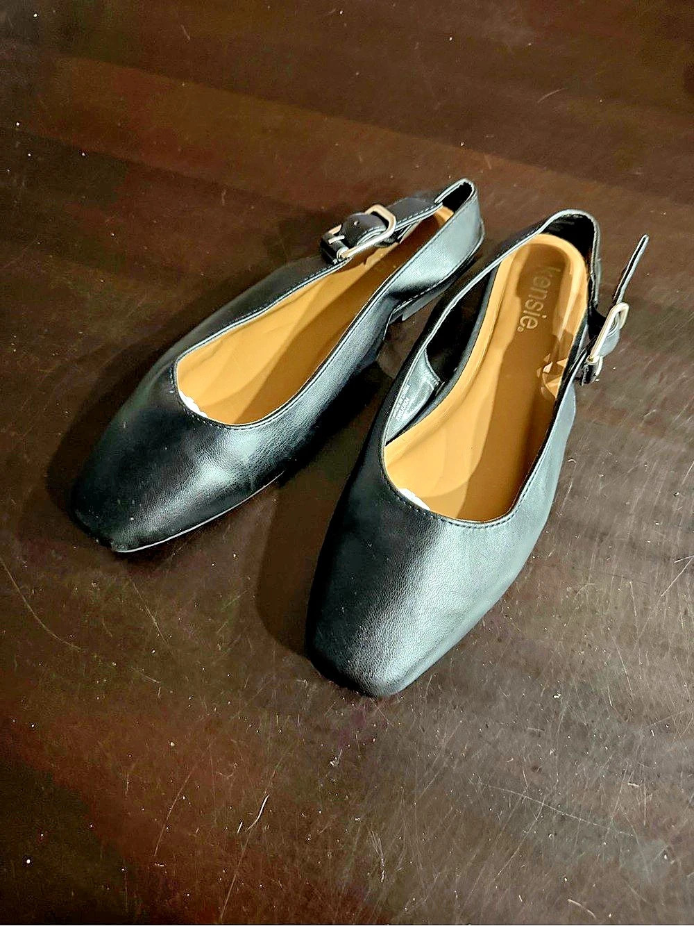 Kensi BK Black Buckle Slingback Flats